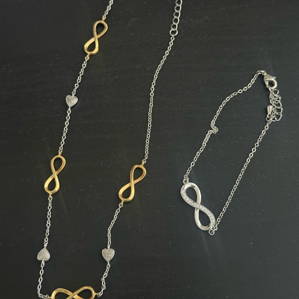 Elegant Gold and Silver Infinity Necklace and Bracelet Set